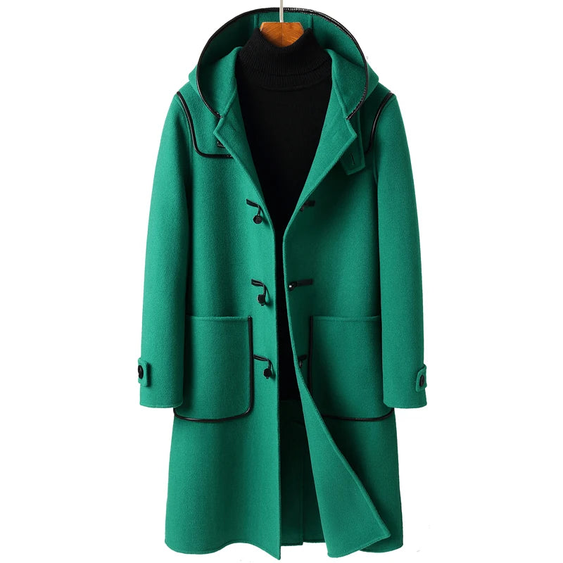 Men's Coats with Inner PocketsMen's Casual Double-sided Wool Cowl Button Hooded Trench Coat