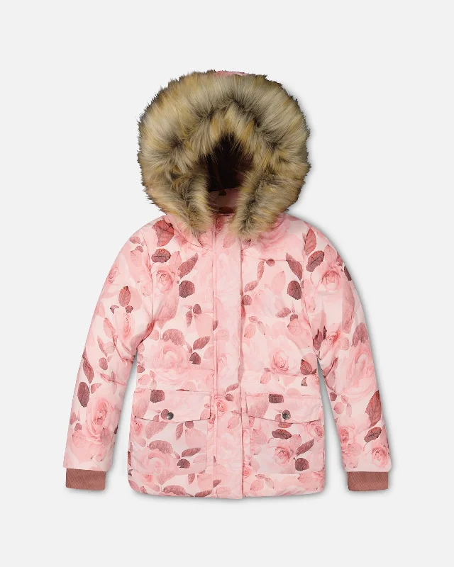 Men's Coats with Inner PocketsPuffy Jacket Printed Rose Petals